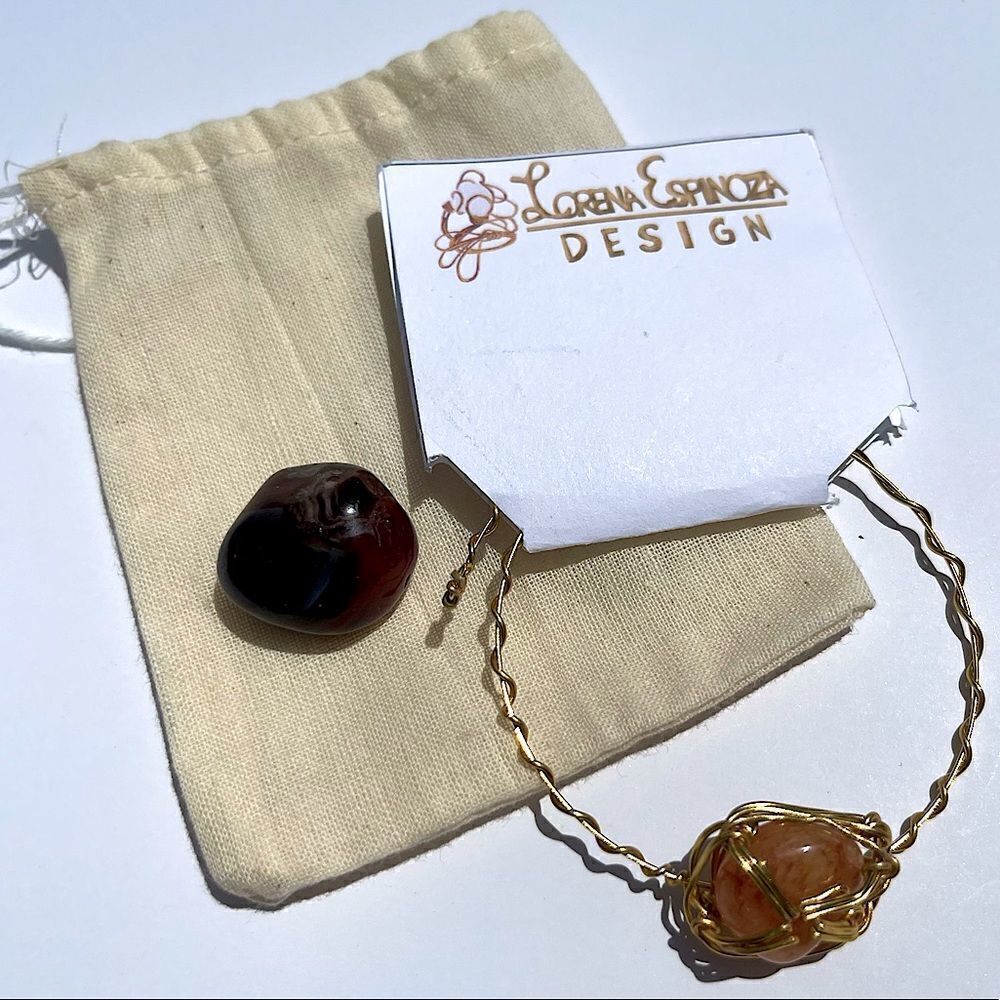 SARD CARNELIAN PALM STONE & MATCHING WIREWRAPPED GEMSTONE BRACELET SET